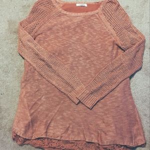 Peach Knit Lace Sweater